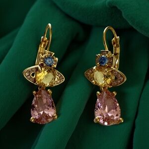 Elegant Gold and Pink Drop Earrings